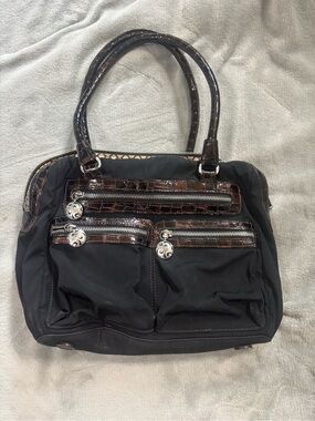 Brighton Black Shoulder Bag with Brown Croc-Trim